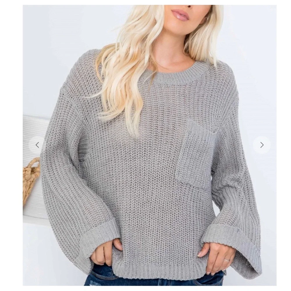 13 Boho Lightweight Sweater knit top with pocket - Picture 3 of 5